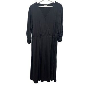Terra & Sky Faux Wrap Maxi Dress 2X Black Long Sleeve Stretch Plus Size